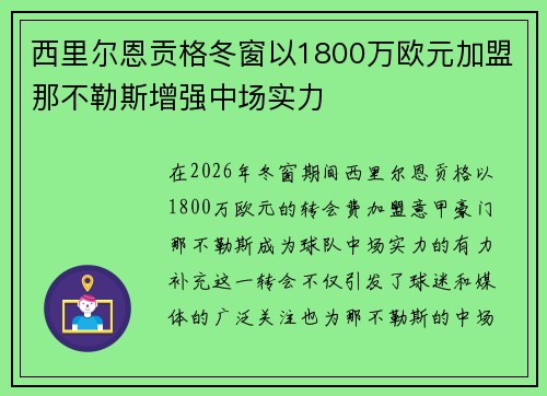 西里尔恩贡格冬窗以1800万欧元加盟那不勒斯增强中场实力